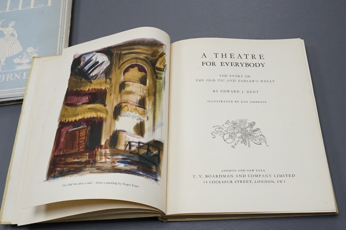 Two heavily autographed theatrical books; The English Ballet by W.J. Turner and A Theatre For Everybody by E.J. Dent, both extensively filled with autographs including; Alec Guiness, Margot Fonteyn, Pamela May, Robert He